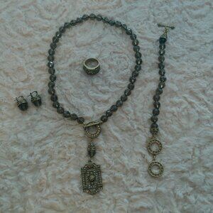 Heidi Daus Classic Edition Taupe Color Glass-Beaded Toggle Crystal Necklace Set